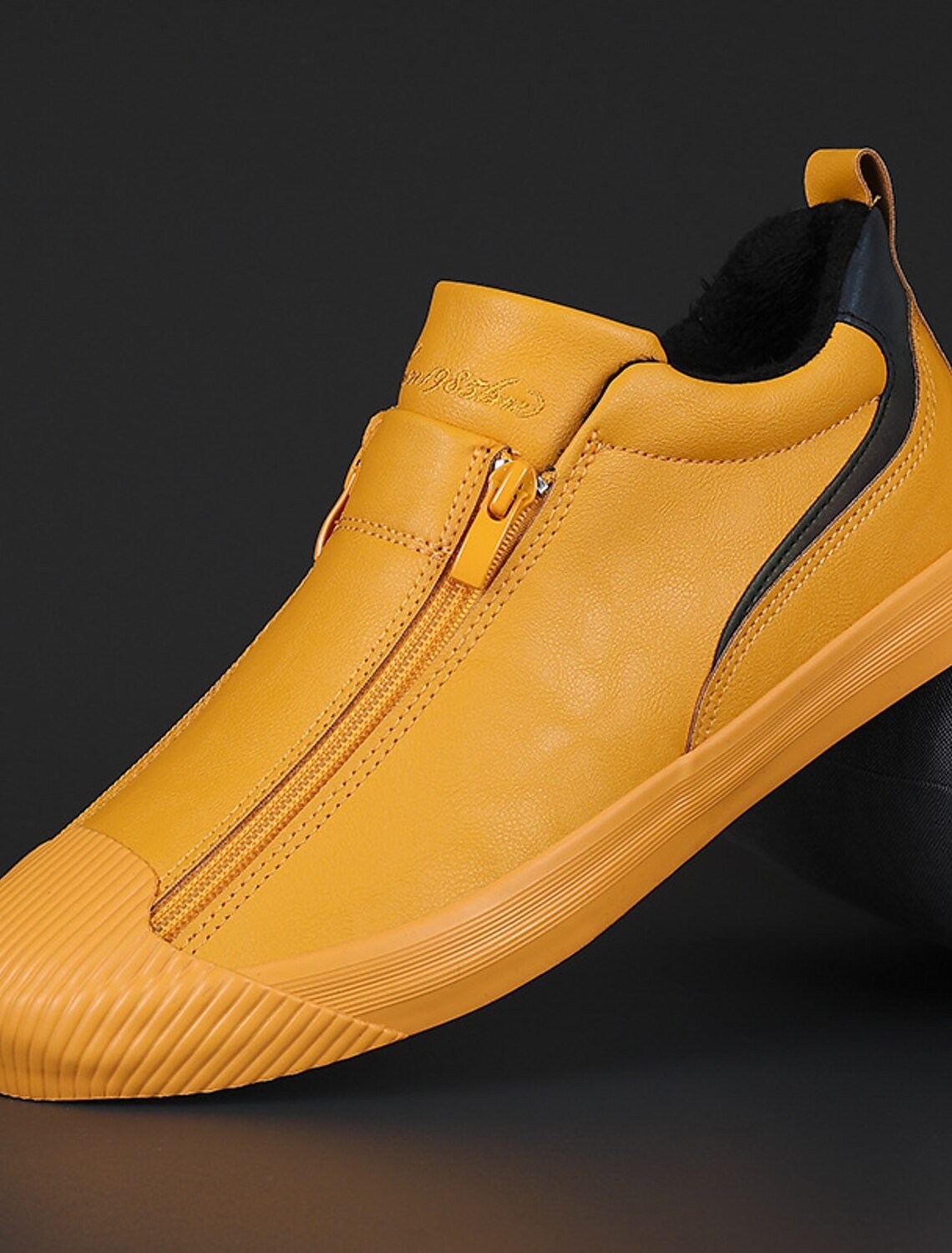 Men's Yellow Leather Slip-On Sneakers