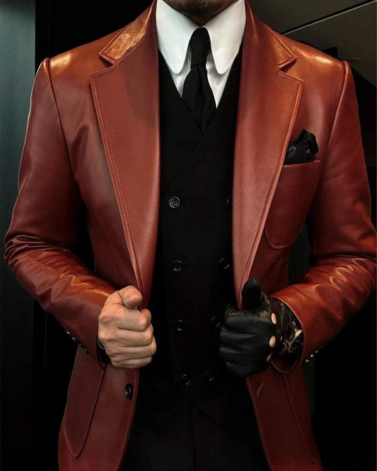 Classic Men's Leather Blazer Coat