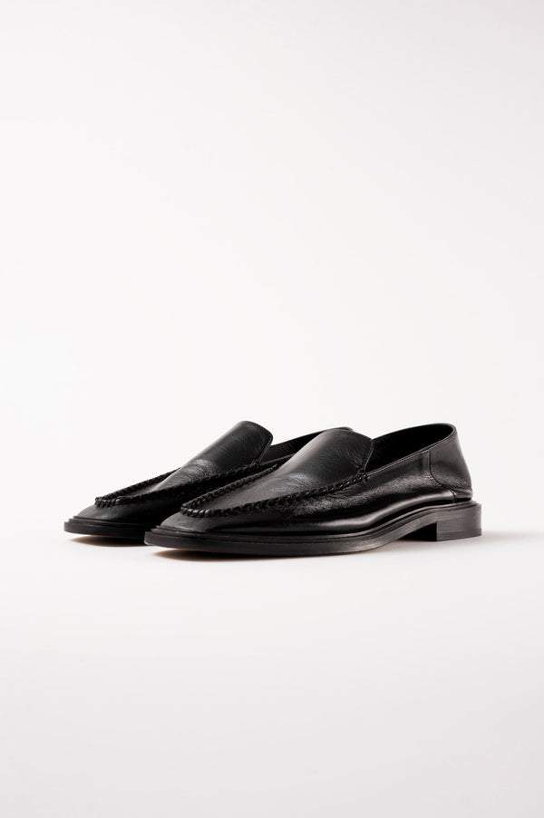 Black Polished Leather Flat Mules