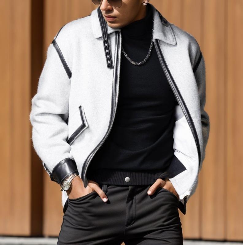 Leather-Trimmed Lapel Cashmere-Blend Jacket