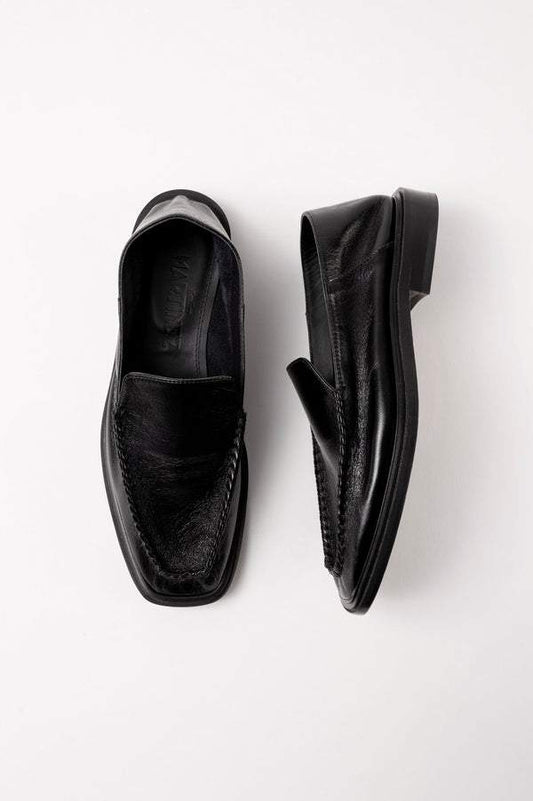 Black Polished Leather Flat Mules