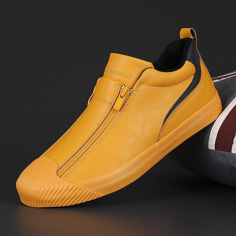 Men's Yellow Leather Slip-On Sneakers