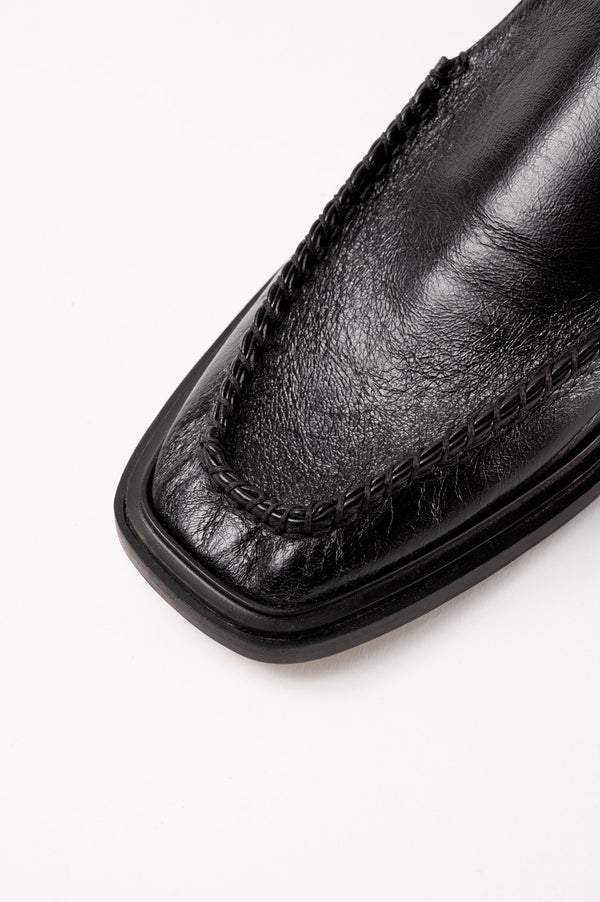 Black Polished Leather Flat Mules