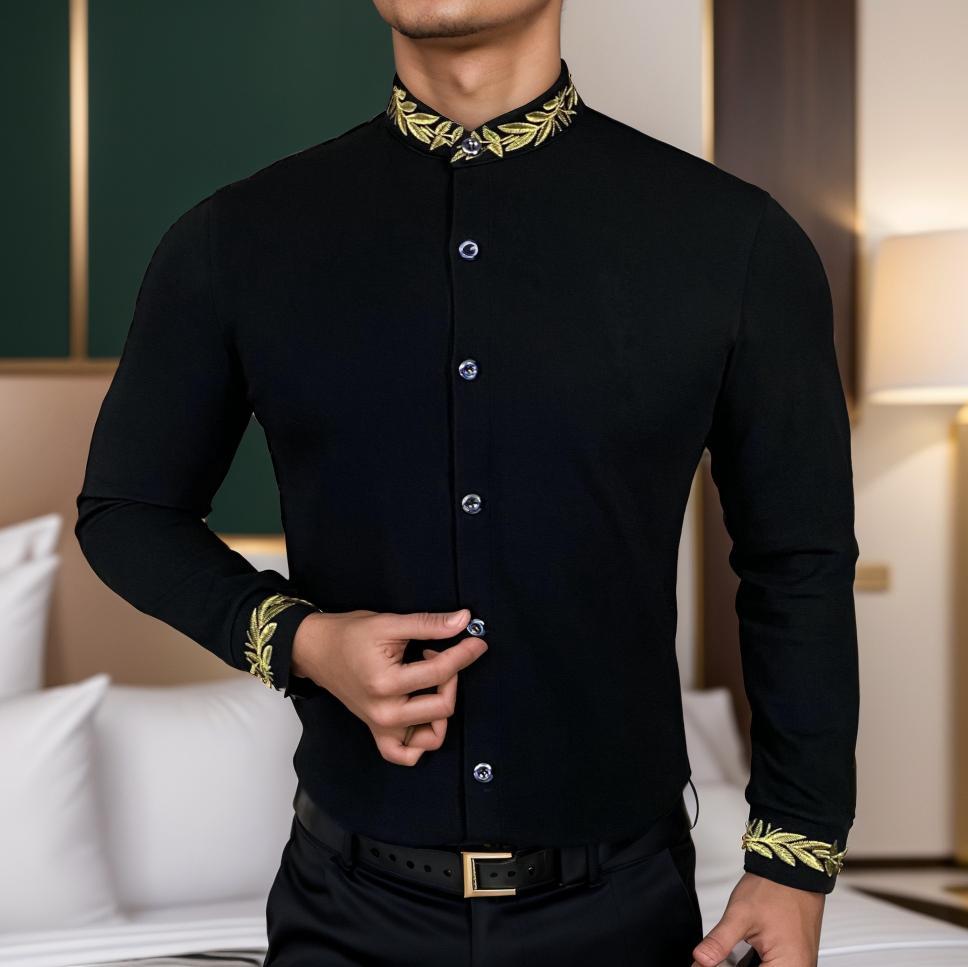 Gold embroidered slim fit shirt