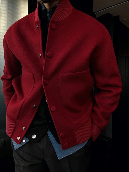 Men's Autumn & Winter Stand-Up Baseball Collar Solid Color Warm Jacket