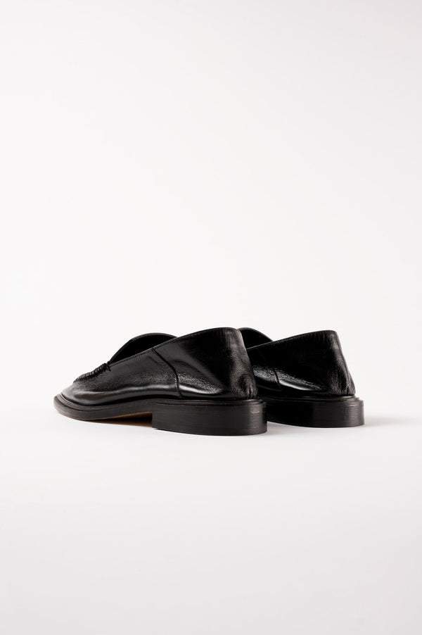 Black Polished Leather Flat Mules