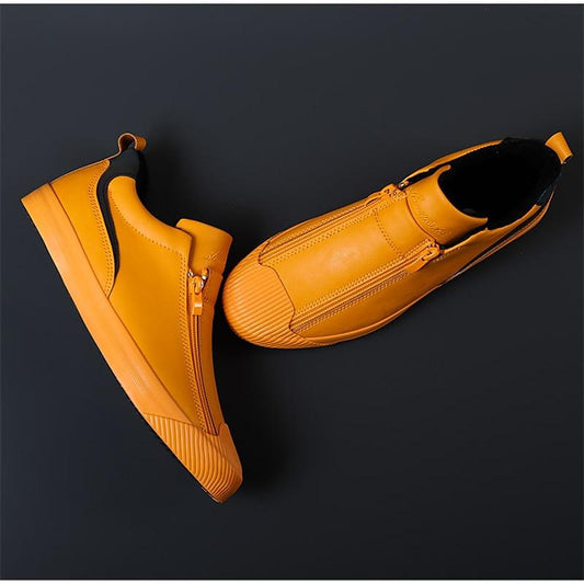 Men's Yellow Leather Slip-On Sneakers