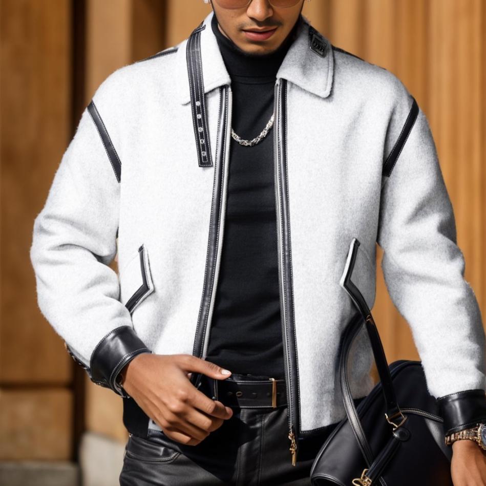 Leather-Trimmed Lapel Cashmere-Blend Jacket