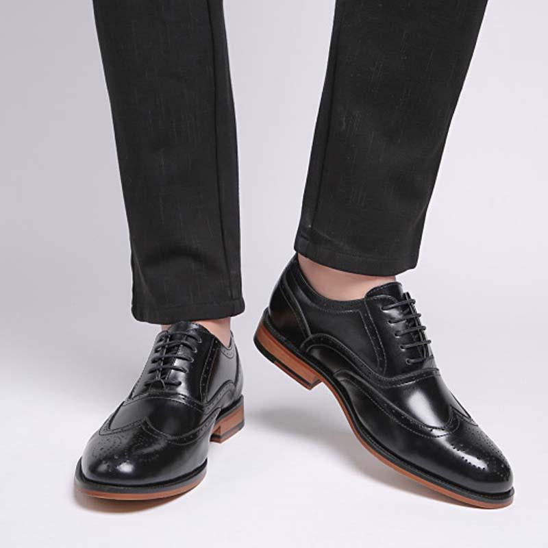 Round Toe Leather Shoes Men's Carved Derby Shoes Office Wedding Shoes