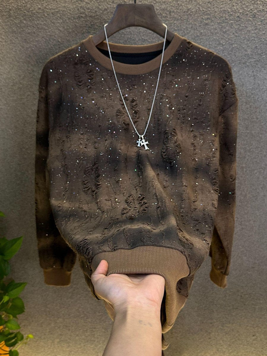 Fashion Sequin Casual Men's Hole Fleece-lined Sweatshirt