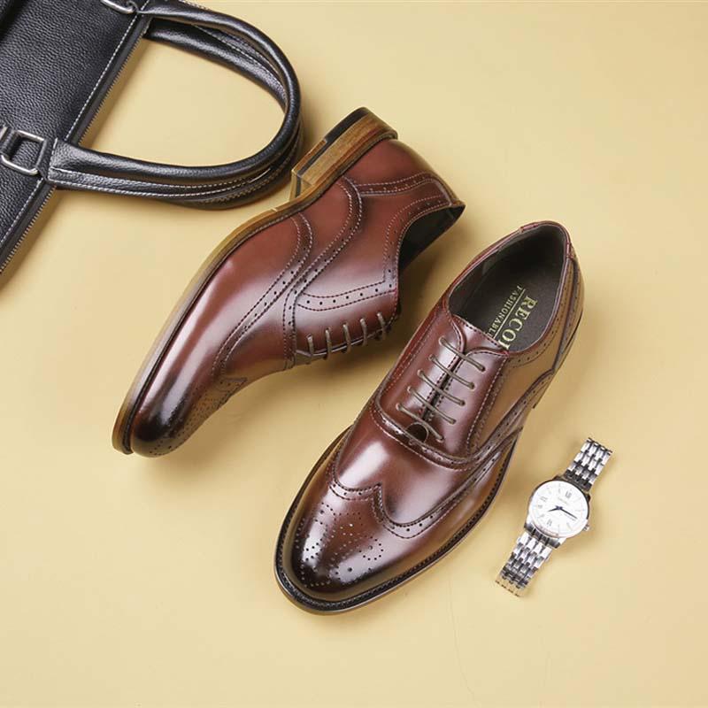 Round Toe Leather Shoes Men's Carved Derby Shoes Office Wedding Shoes