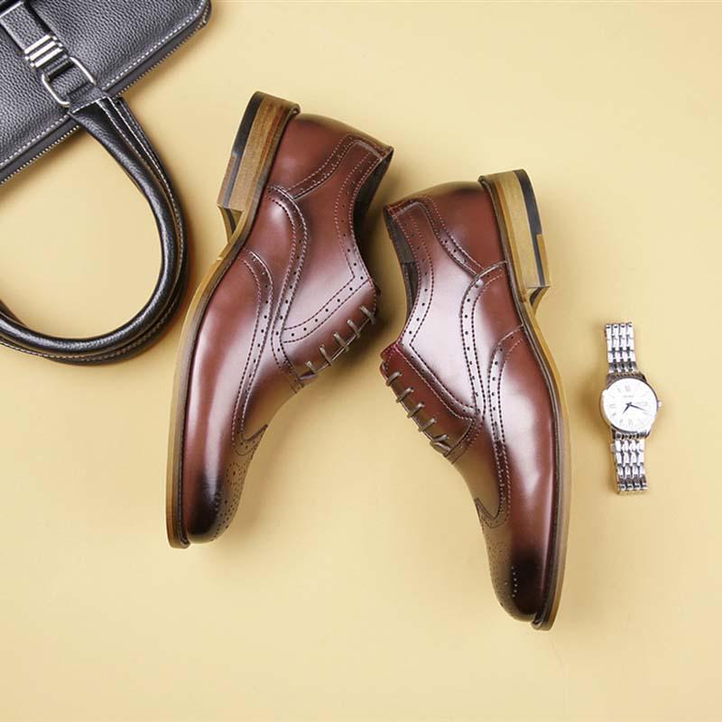 Round Toe Leather Shoes Men's Carved Derby Shoes Office Wedding Shoes