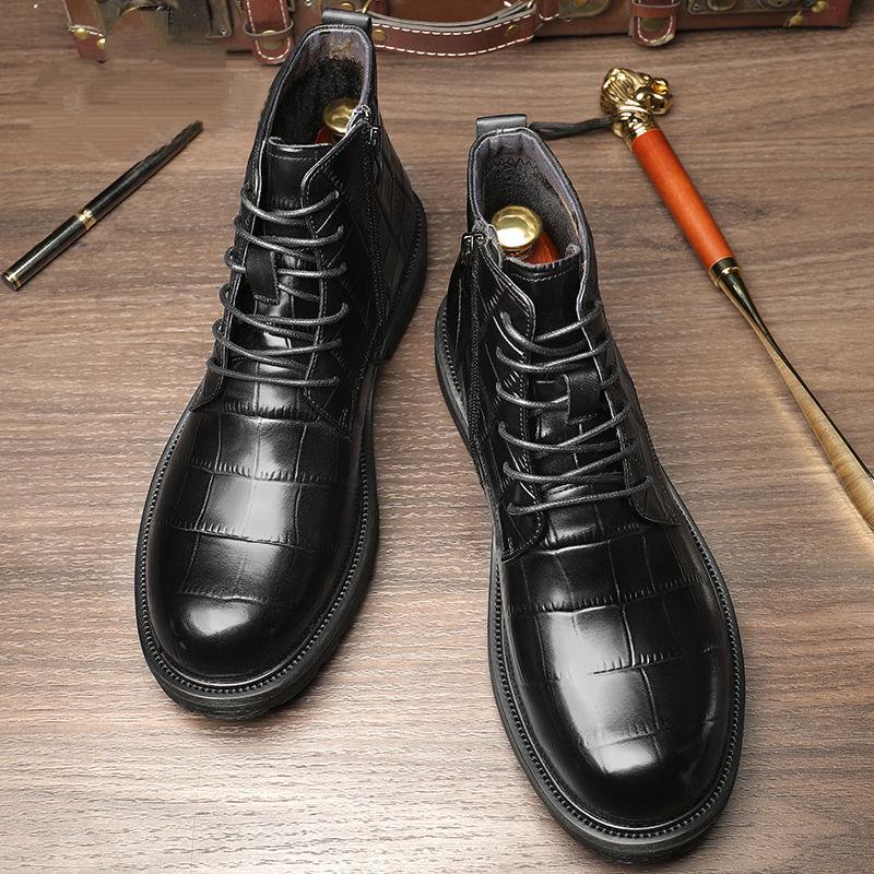 Men's Plush Fashion Business Leather Boots