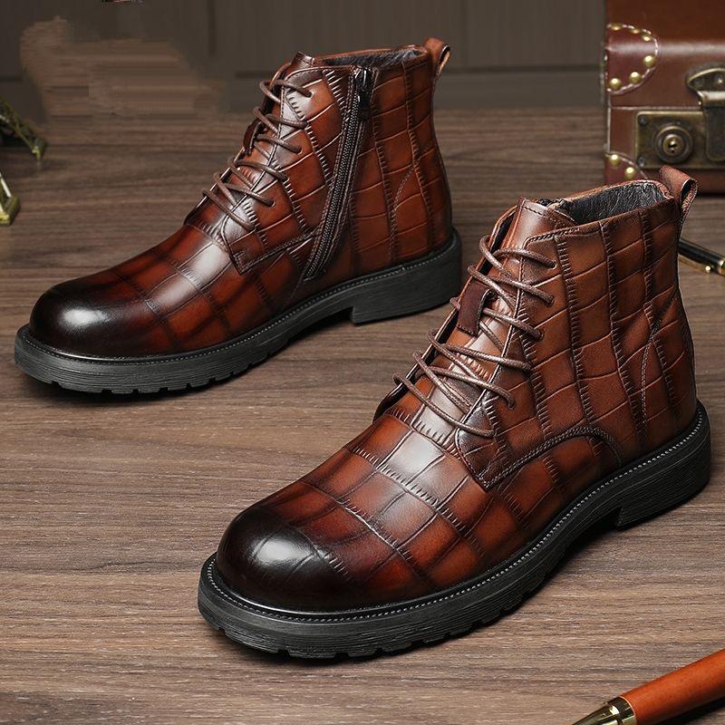 Men's Plush Fashion Business Leather Boots