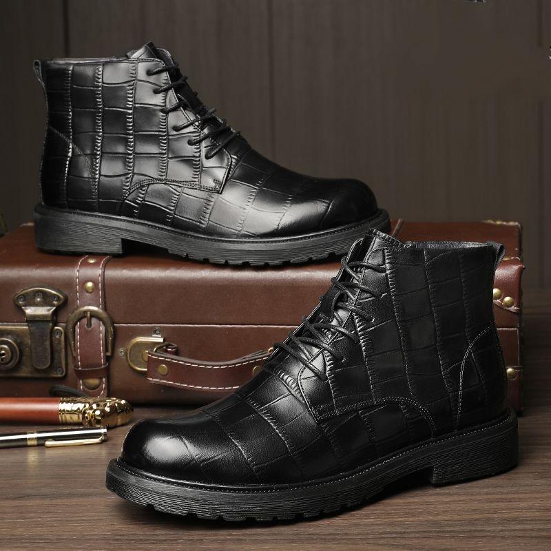 Men's Plush Fashion Business Leather Boots