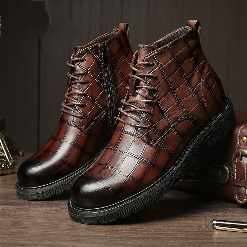 Men's Plush Fashion Business Leather Boots