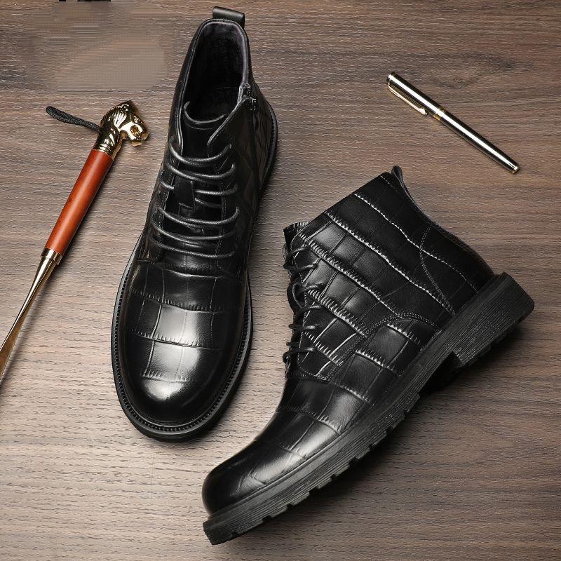 Men's Plush Fashion Business Leather Boots